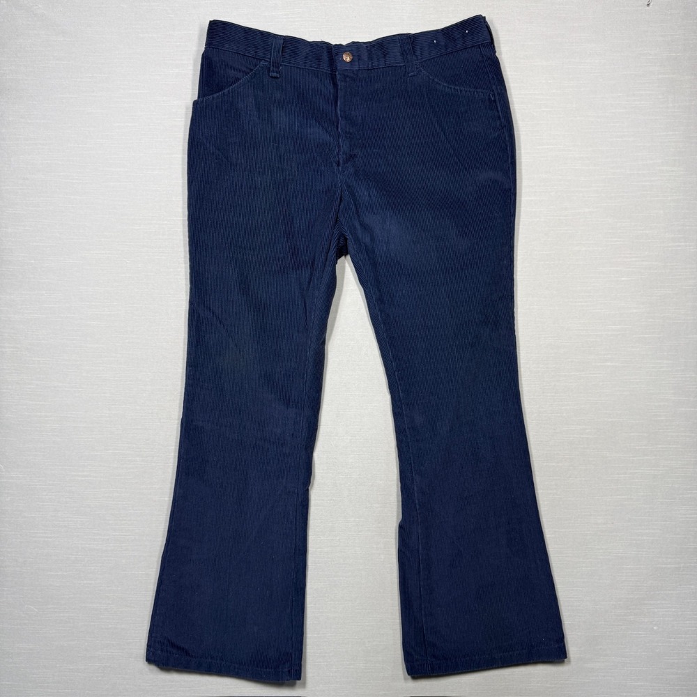 Vintage Corduroy Flare Pants 37x31 Blue Talon Zipper Distressed REPAIR Stained